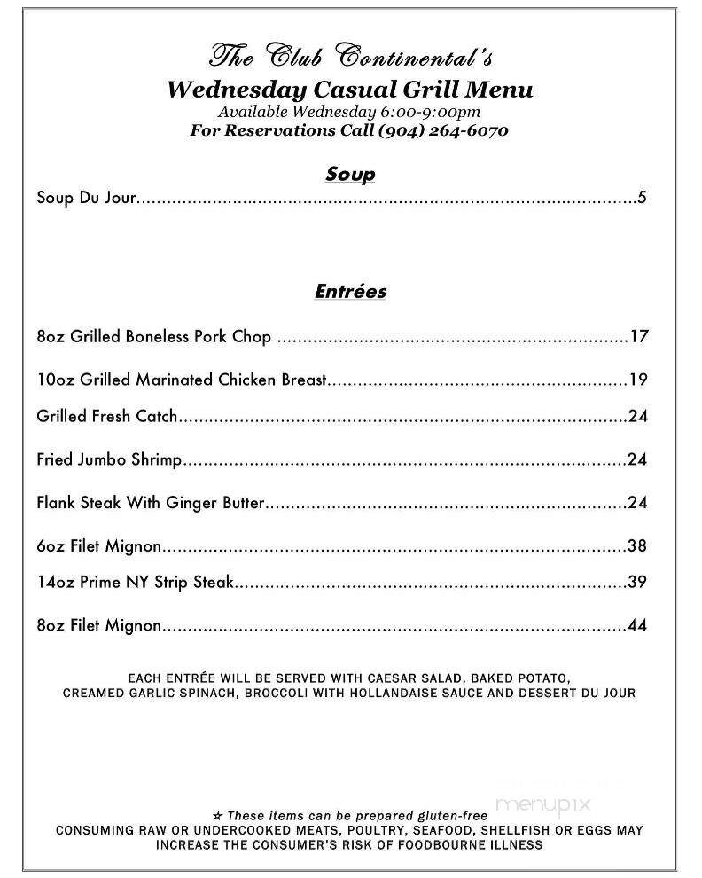 Club Continental - Orange Park, FL menu_pic