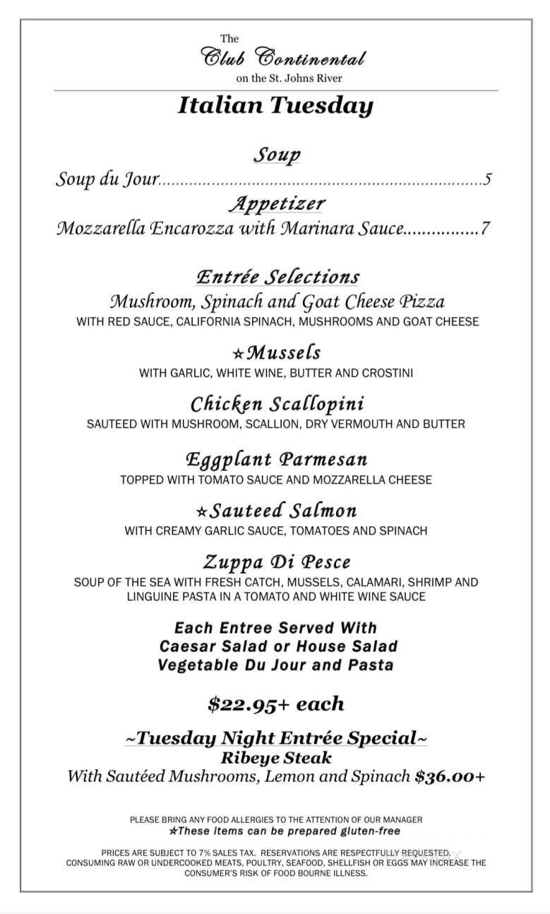 Club Continental - Orange Park, FL menu_pic