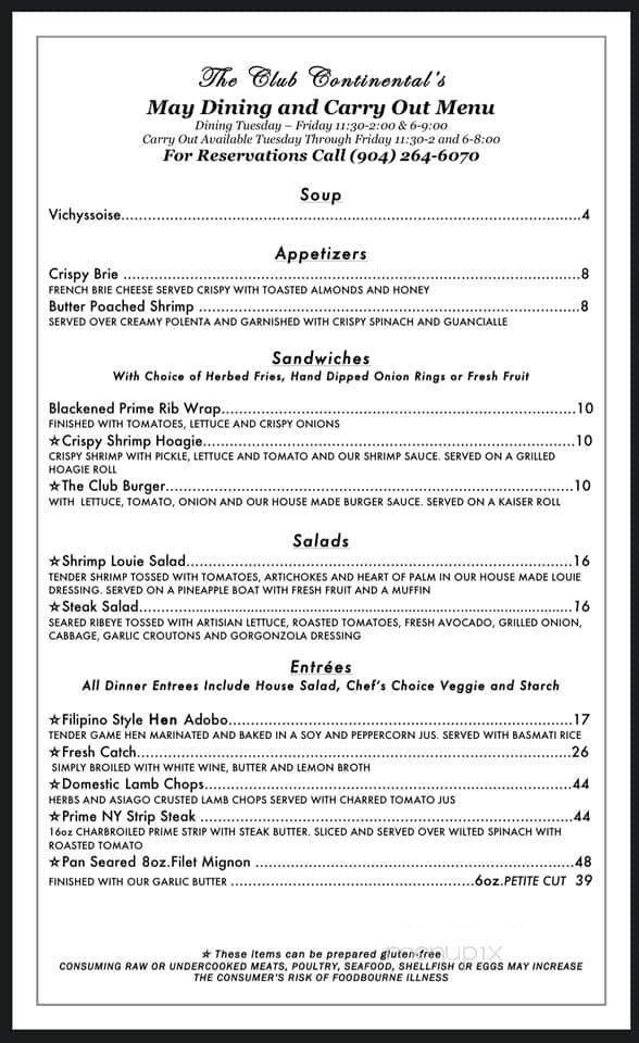 Club Continental - Orange Park, FL menu_pic