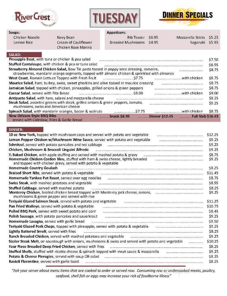 River Crest Family Dining - Clinton Township, MI menu_pic