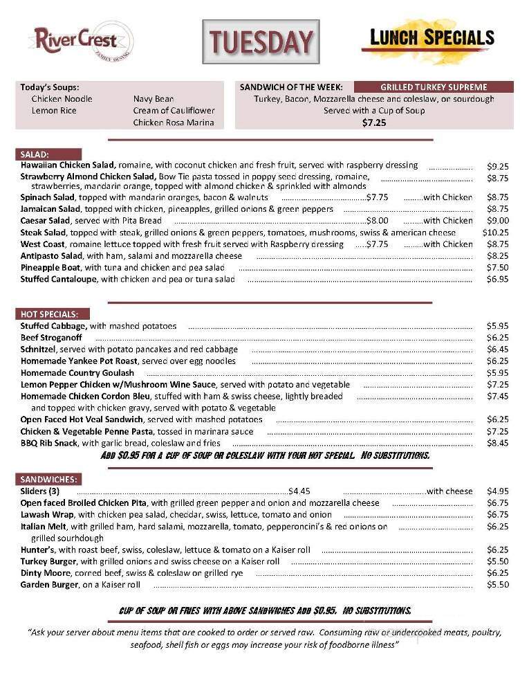 River Crest Family Dining - Clinton Township, MI menu_pic