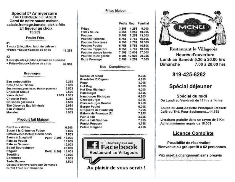 Restaurant Le Villageois - Brebeuf, QC menu_pic