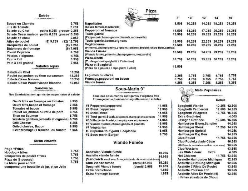 Restaurant Le Villageois - Brebeuf, QC menu_pic
