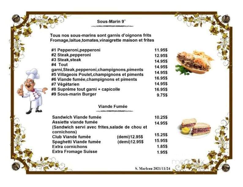 Restaurant Le Villageois - Brebeuf, QC menu_pic