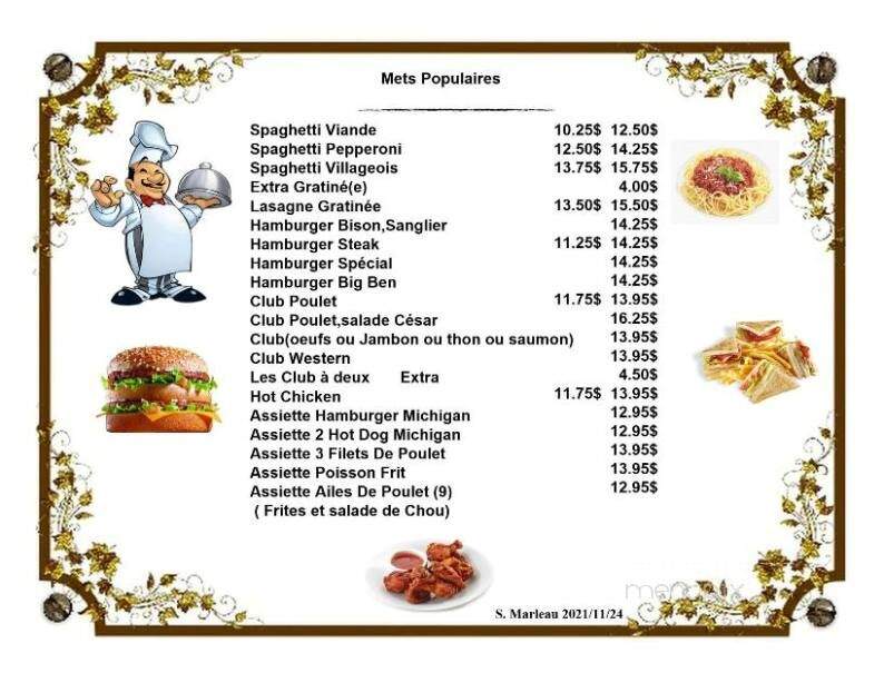 Restaurant Le Villageois - Brebeuf, QC menu_pic