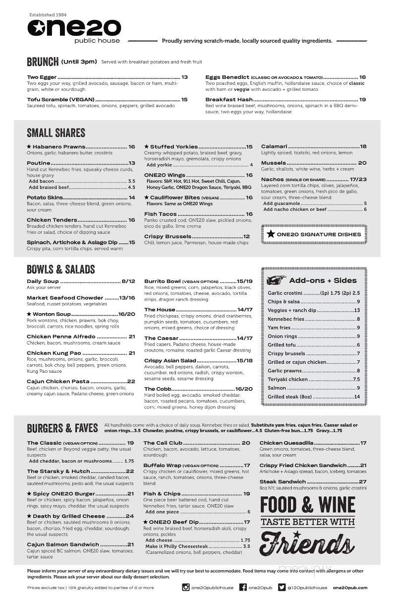 one20 Pub & Grill - Delta, BC menu_pic