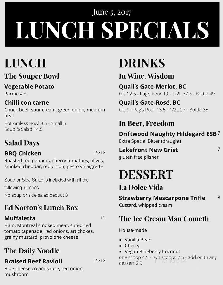 Pagliaccis - Victoria, BC menu_pic