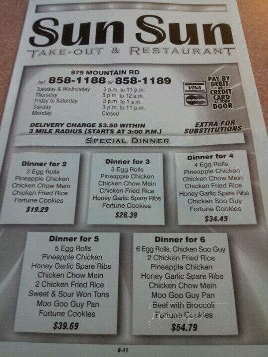 Sun Sun Take Out Restaurant - Moncton, NB menu_pic