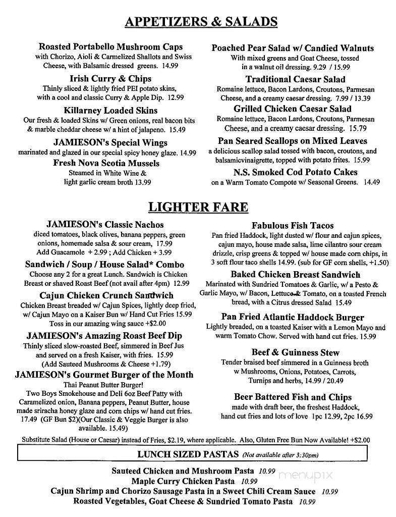 Jamieson's Irish House & Grill - Halifax, NS menu_pic
