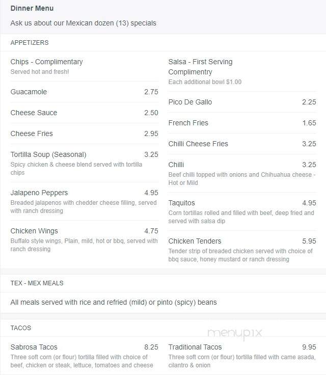 Sabrosa - Roscoe, IL menu_pic