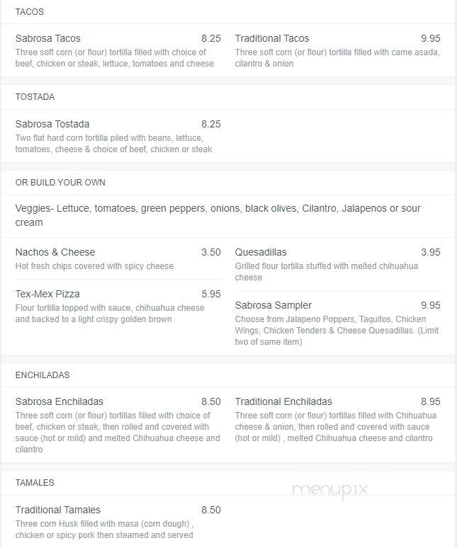 Sabrosa - Roscoe, IL menu_pic
