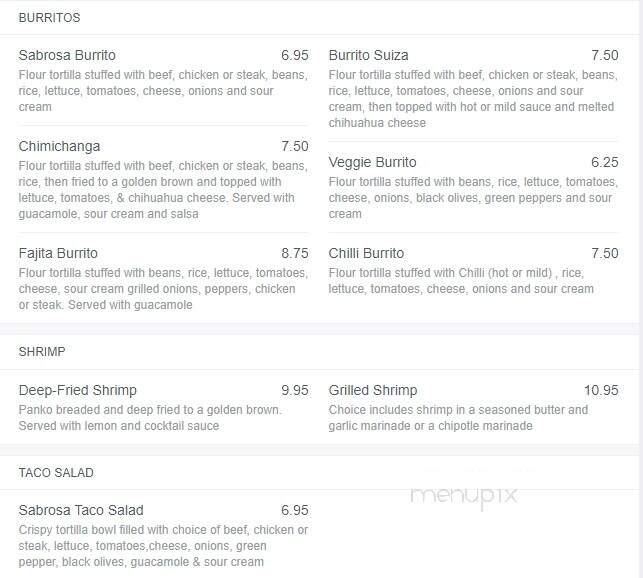 Sabrosa - Roscoe, IL menu_pic