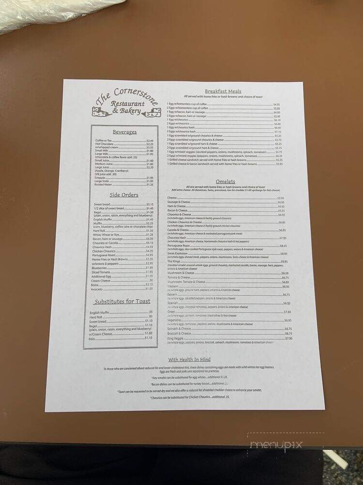 Cornerstone Bakery & Restaurant - Swansea, MA menu_pic