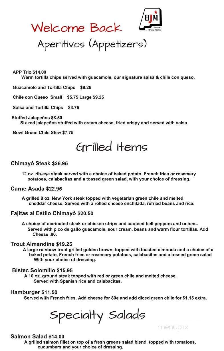 Rancho De Chimayo Restaurant - Chimayo, NM menu_pic