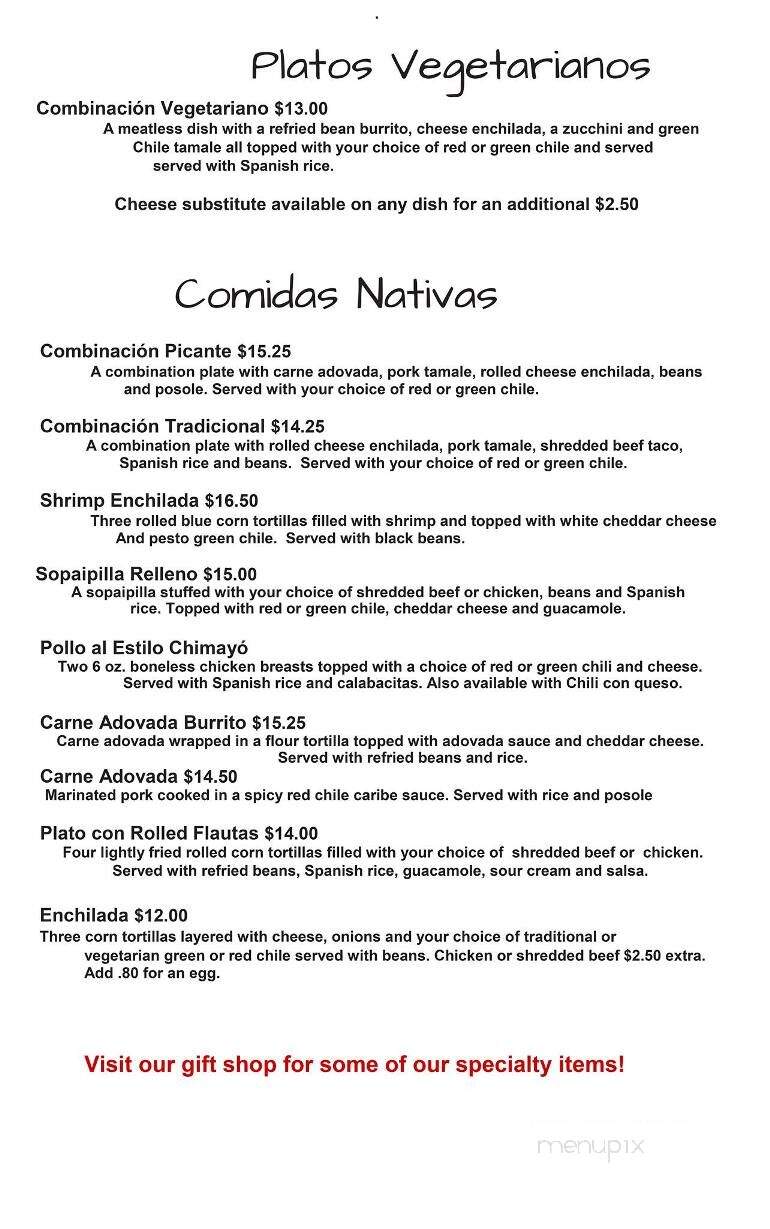 Rancho De Chimayo Restaurant - Chimayo, NM menu_pic