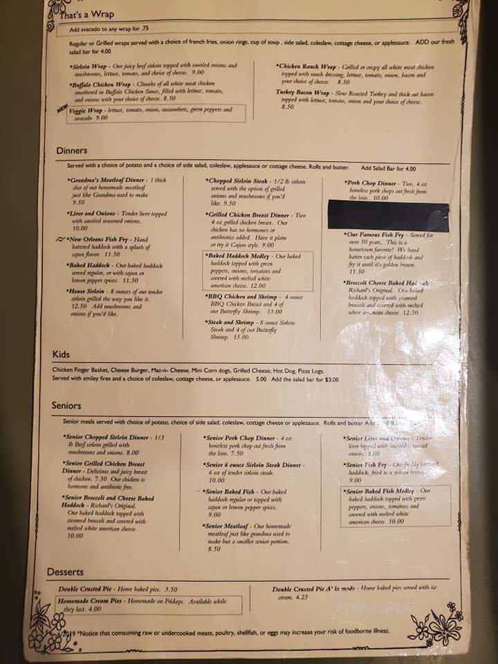 Richard's Restaurant - Youngsville, PA menu_pic