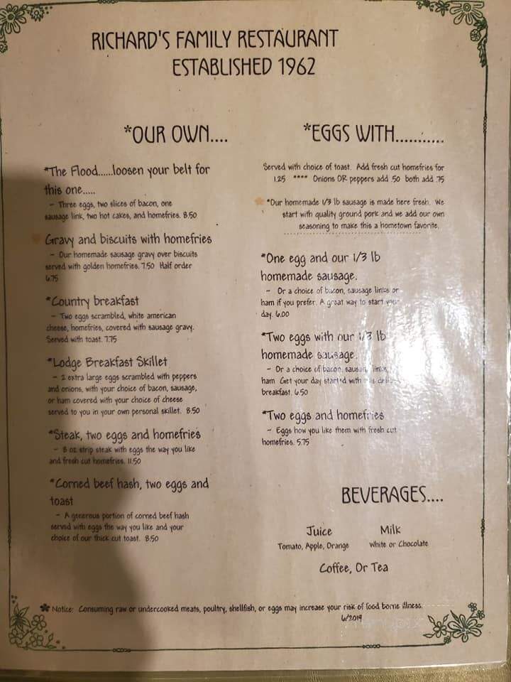 Richard's Restaurant - Youngsville, PA menu_pic