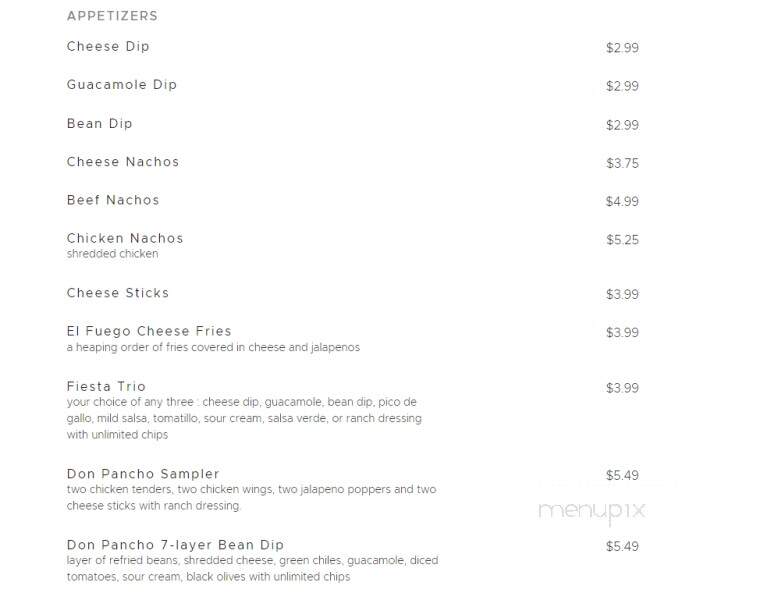 Don Pancho Mexican Restaurant - Jackson, TN menu_pic
