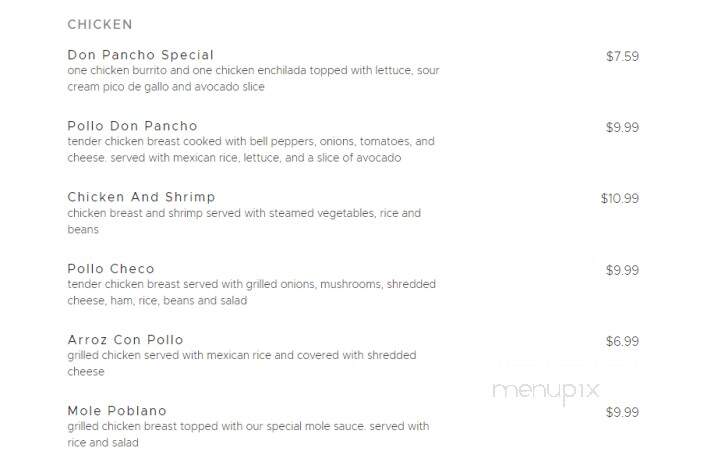 Don Pancho Mexican Restaurant - Jackson, TN menu_pic