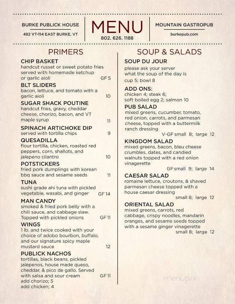 The Pub Outback - East Burke, VT menu_pic