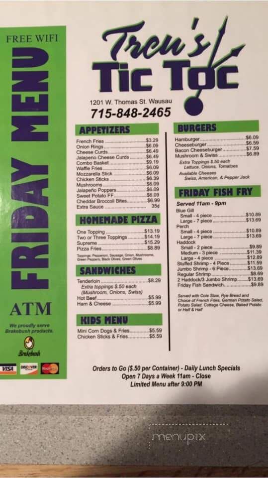 Treu's Tic Toc Club - Wausau, WI menu_pic