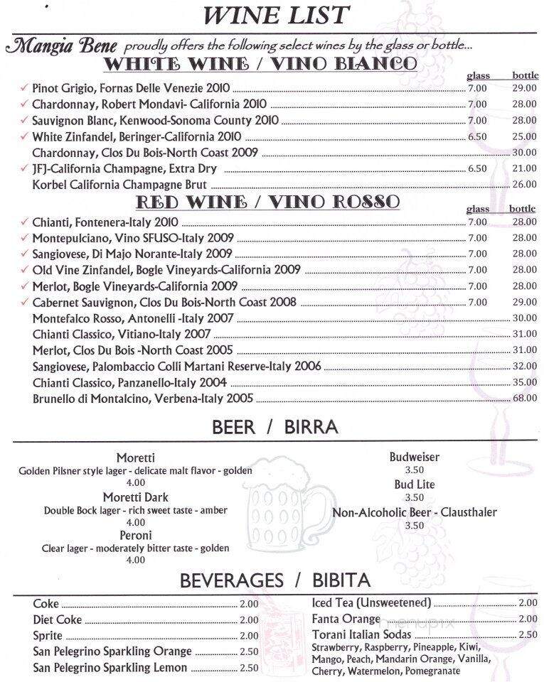 Mangia Bene Restaurant - Martinez, CA menu_pic