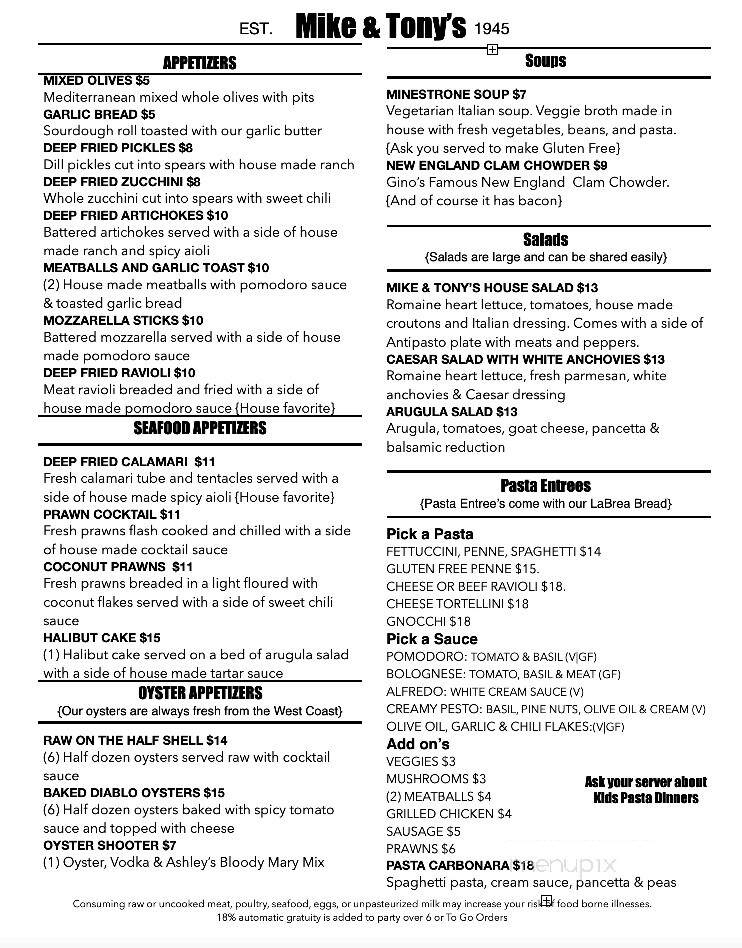 Mike & Tony's Restaurant - Mount Shasta, CA menu_pic