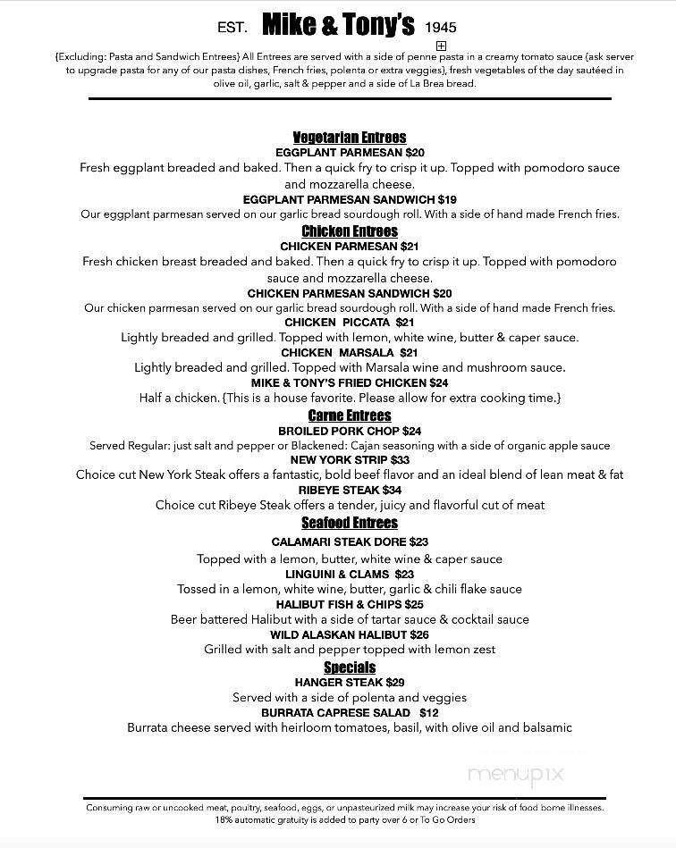 Mike & Tony's Restaurant - Mount Shasta, CA menu_pic