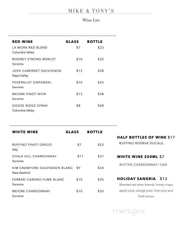 Mike & Tony's Restaurant - Mount Shasta, CA menu_pic