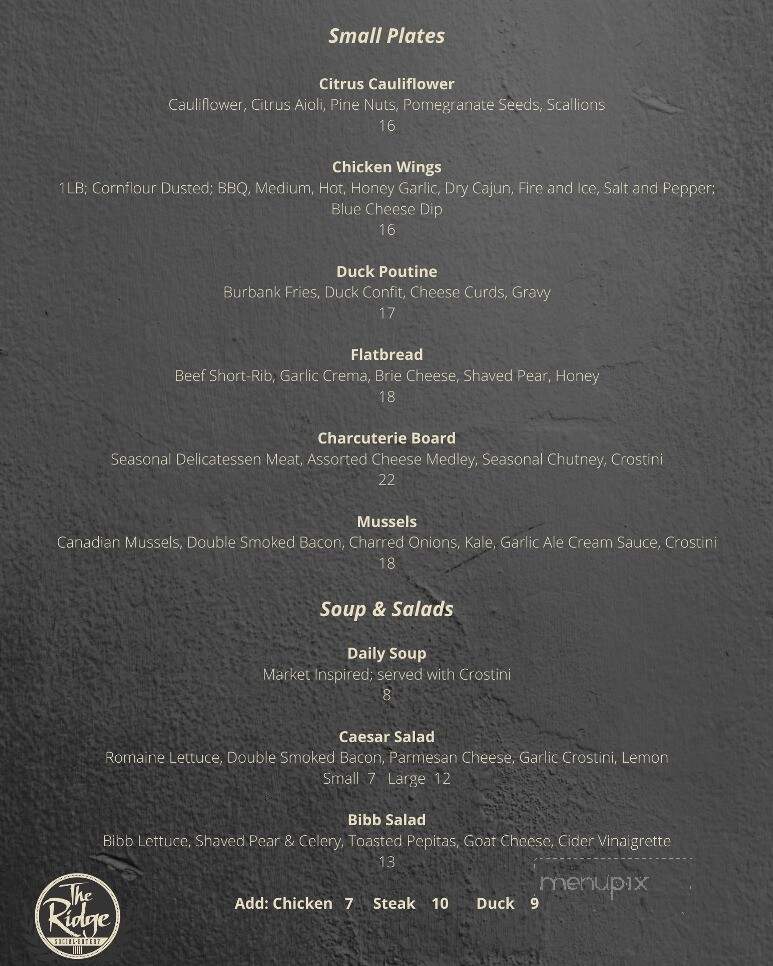 The Ridge Social Eatery - Roseville, ON menu_pic