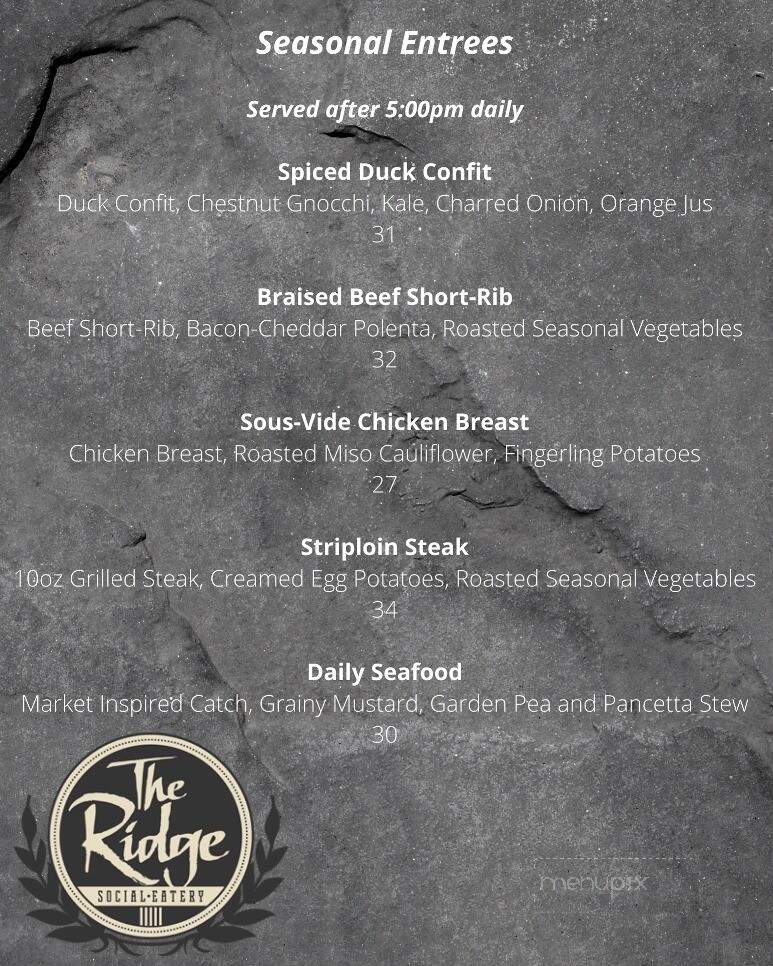 The Ridge Social Eatery - Roseville, ON menu_pic