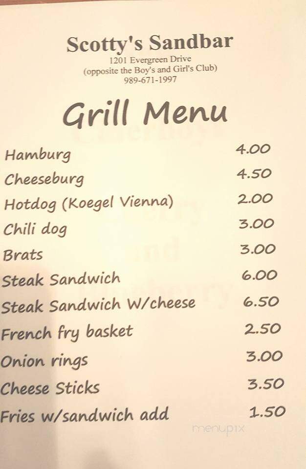 Scotty's Sandbar - Bay City, MI menu_pic