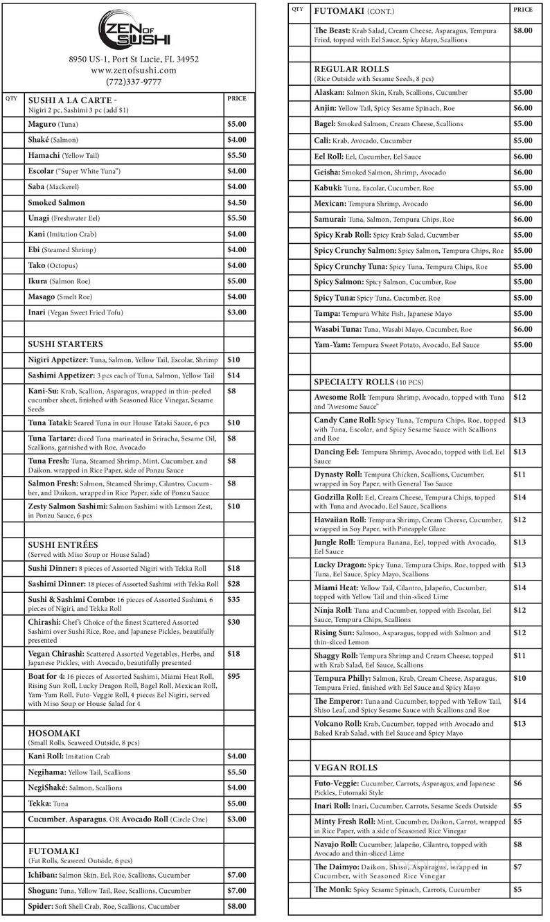 Zen of Sushi - Port Saint Lucie, FL menu_pic