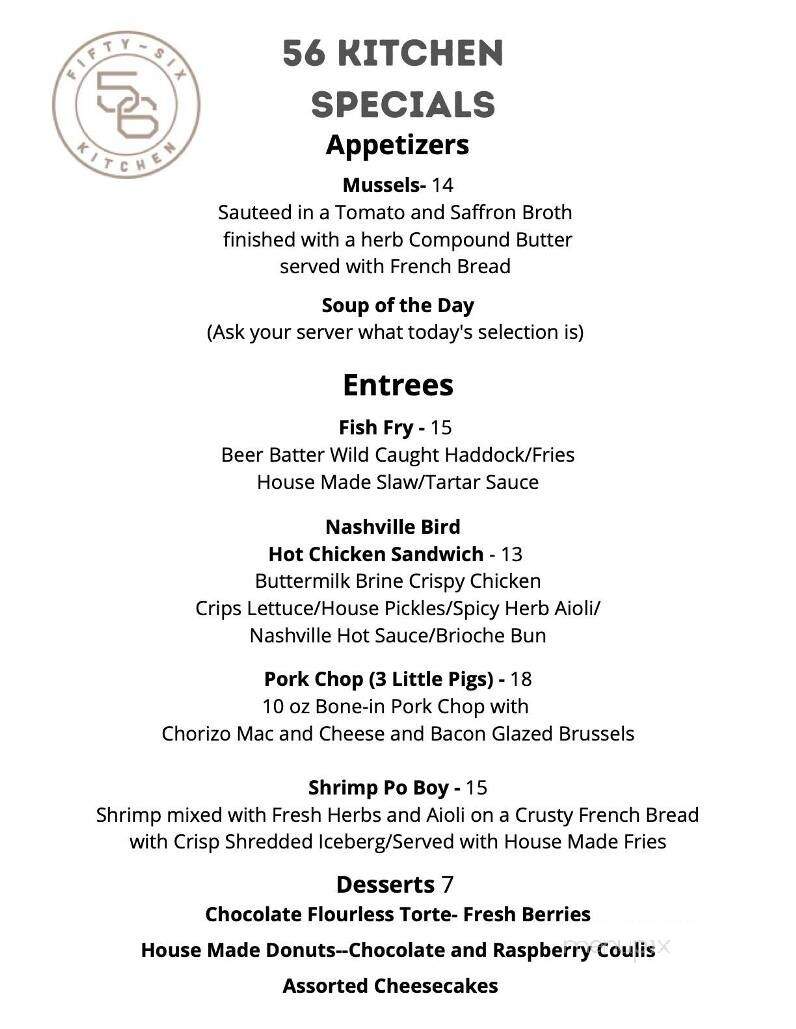 56 Kitchen - Solon, OH menu_pic