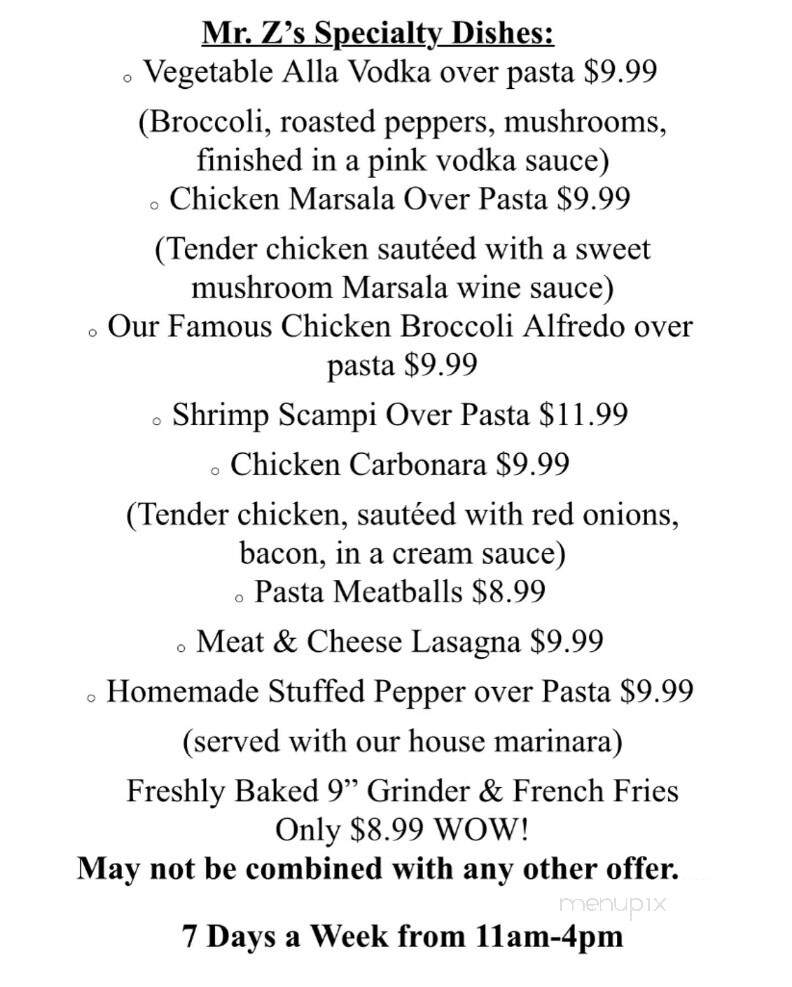 Mr. Z's Pipasa By The Lake - Chepachet, RI menu_pic