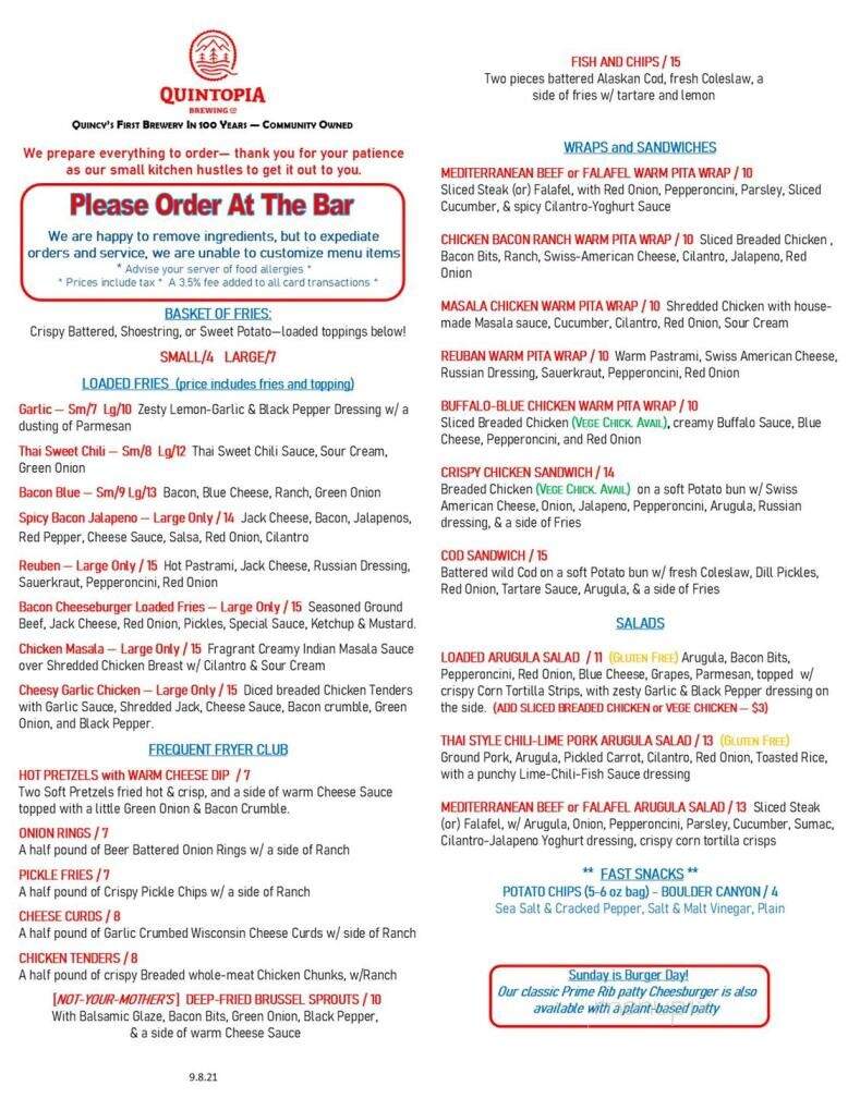 Quintopia Brewing - Quincy, CA menu_pic