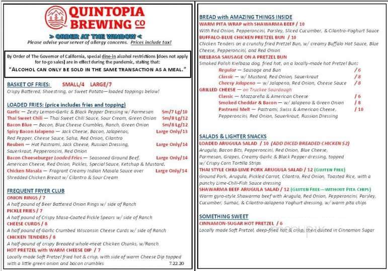 Quintopia Brewing - Quincy, CA menu_pic