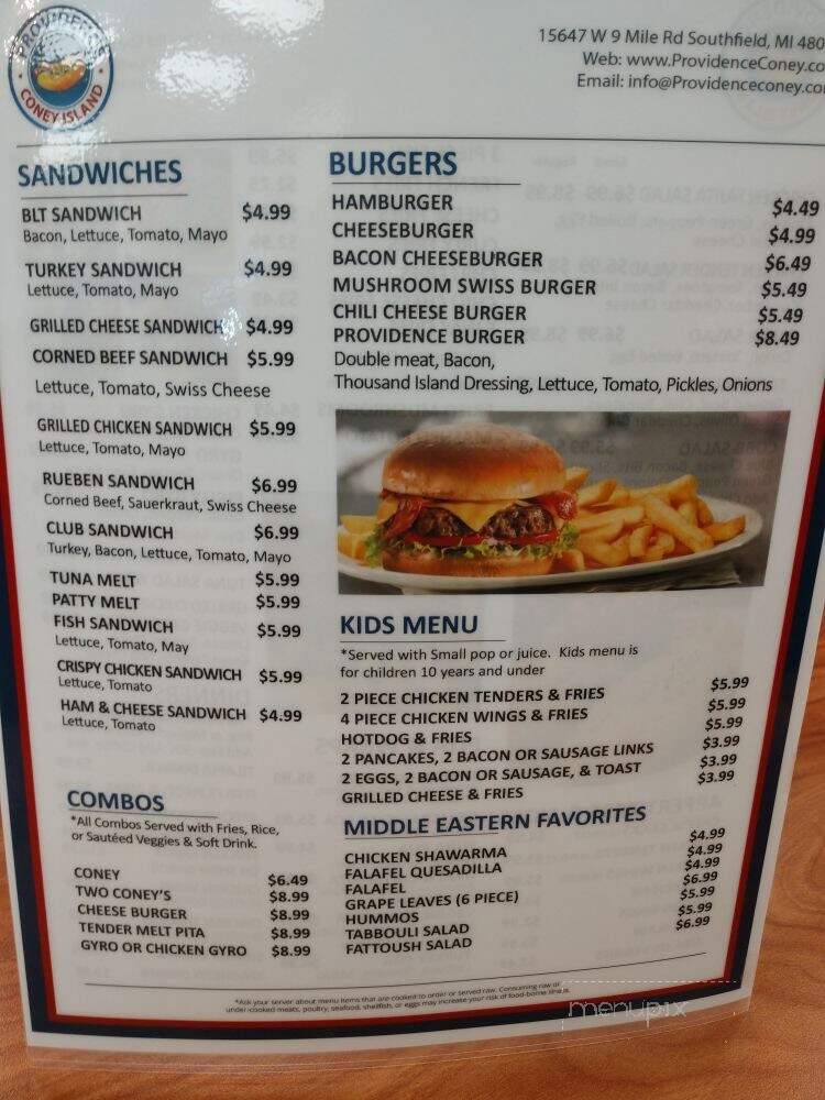 Providence Coney Island - Southfield, MI menu_pic