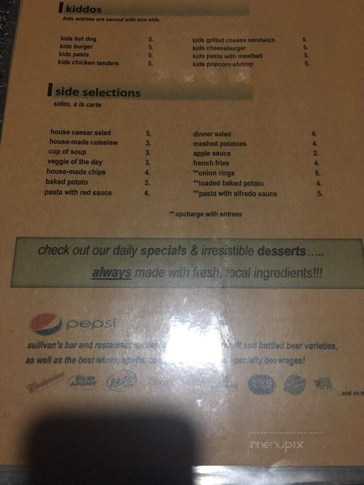 Sullivans Bar and Restaurant - Somerset, PA menu_pic