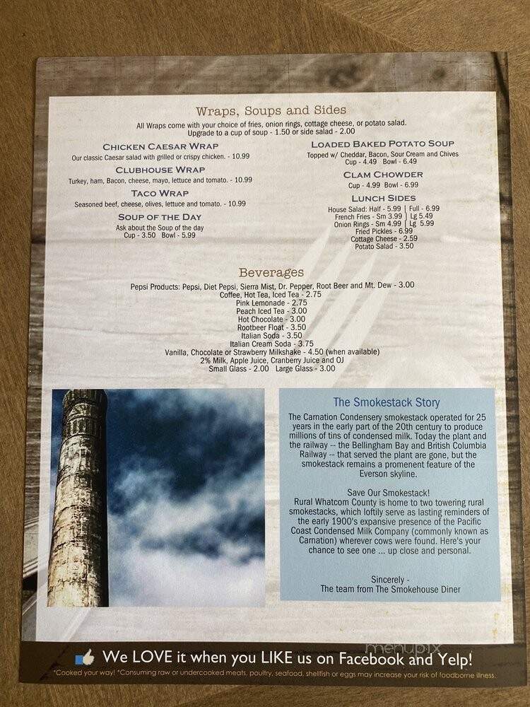 The Smokestack Diner - Everson, WA menu_pic