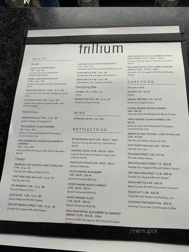 Trillium Brewing Fenway - Boston, MA menu_pic