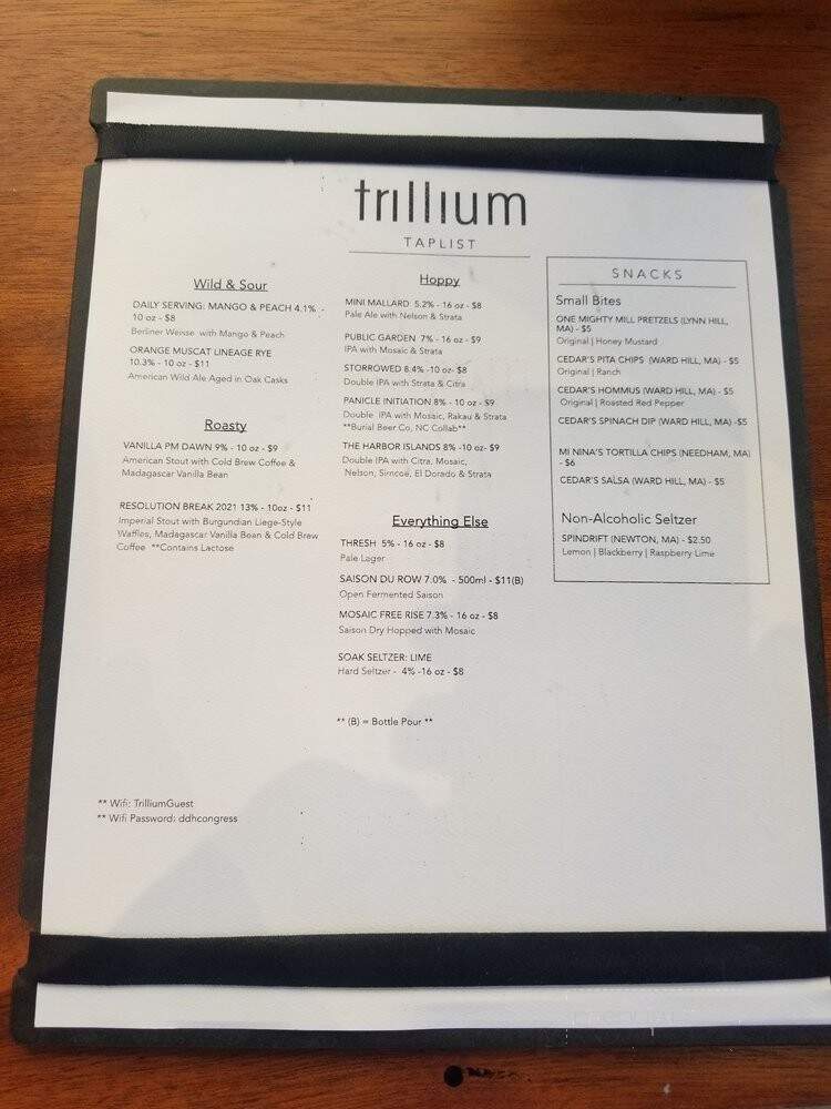 Trillium Brewing Fenway - Boston, MA menu_pic