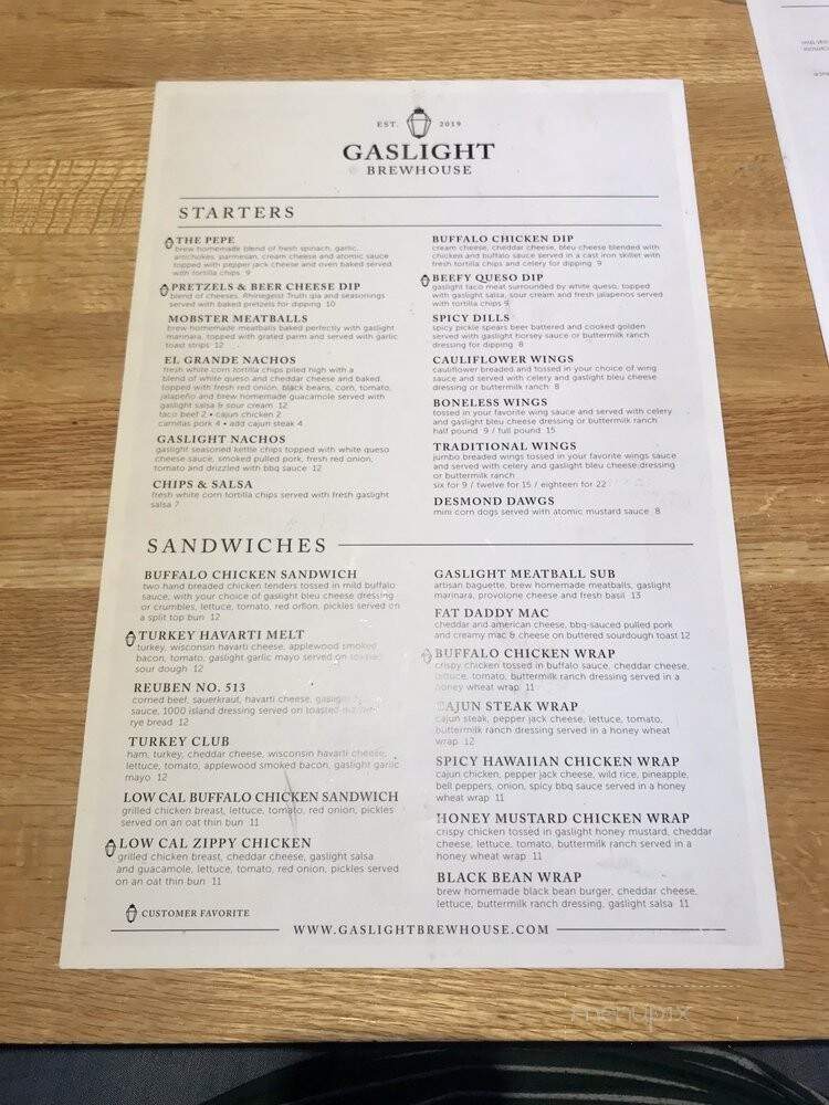 Gaslight Brewhouse - Oxford, OH menu_pic