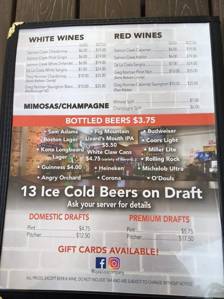 Ojai Pizza Company - Ventura, CA menu_pic