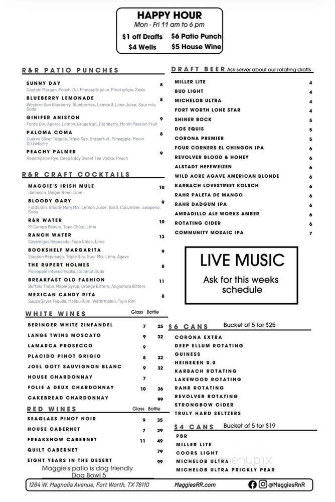Maggie's R&R - Fort Worth, TX menu_pic
