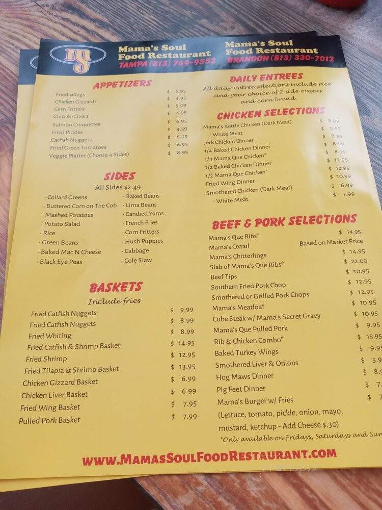 Mama's Soul Food Restaurant - Brandon, FL menu_pic