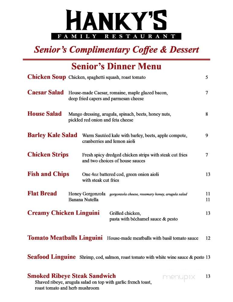 Hanky's Family Restaurant - Hope, BC menu_pic