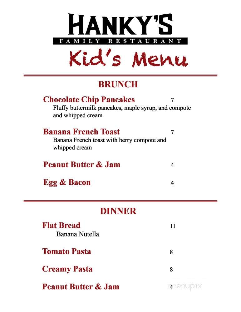 Hanky's Family Restaurant - Hope, BC menu_pic