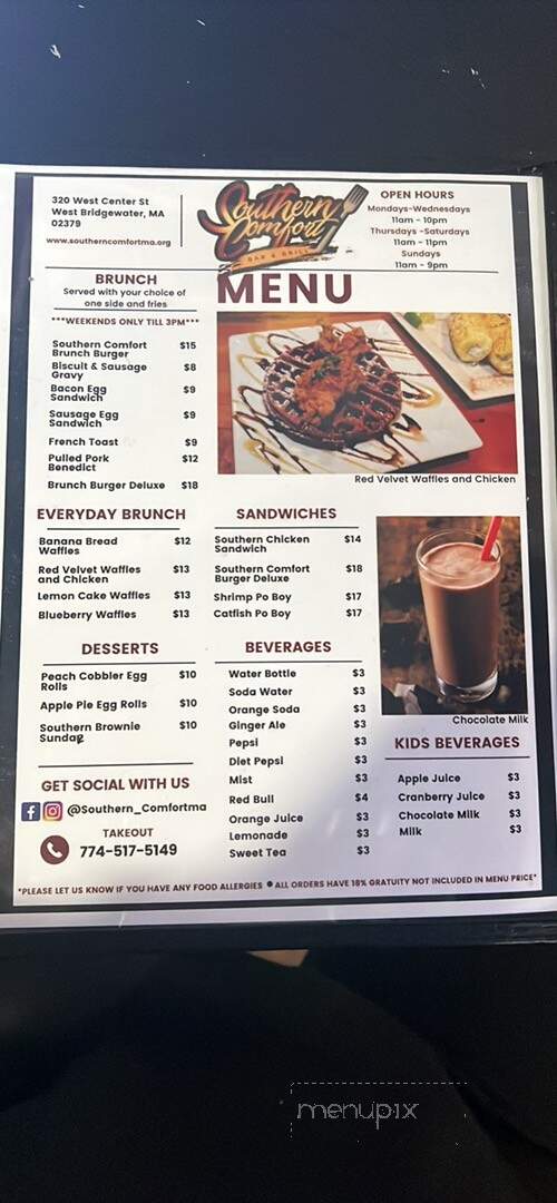Southern Comfort Bar and Grill - West Bridgewater, MA menu_pic