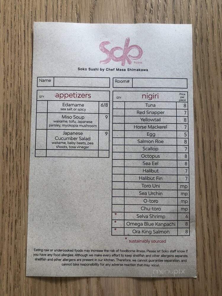 Soko Sushi - Santa Monica, CA menu_pic